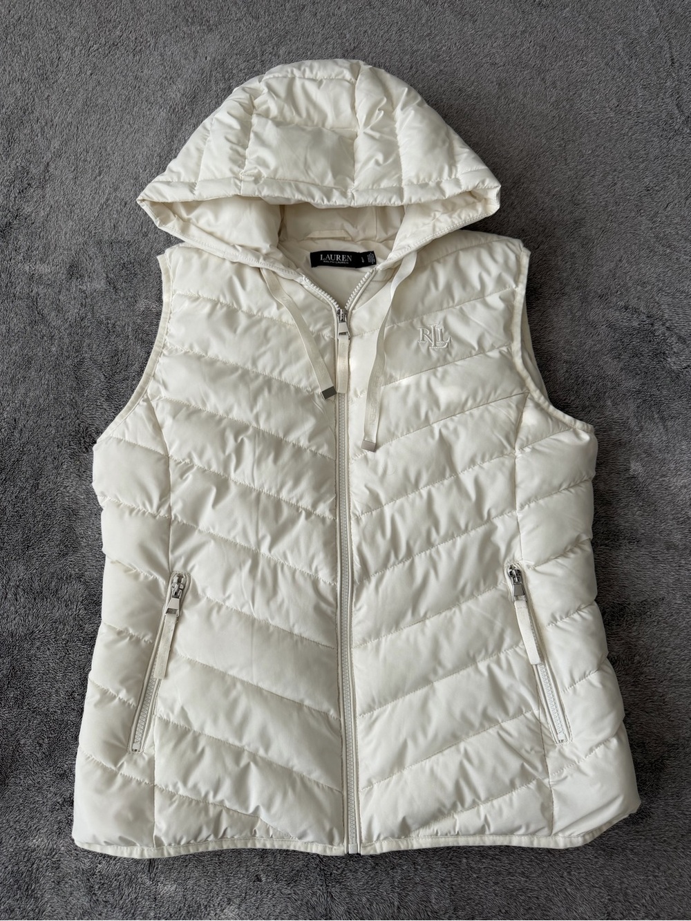 Ralph Lauren Cream Quilted Hooded Puffer Vest